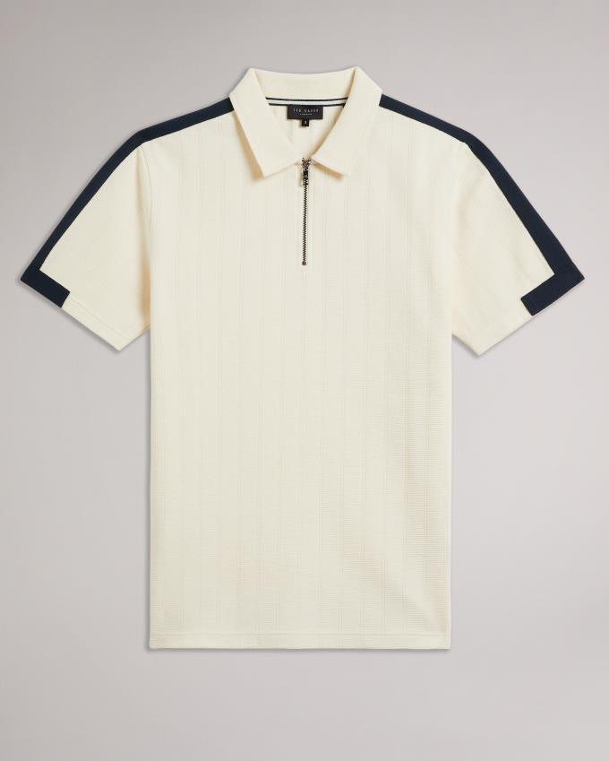 Polo Ted Baker Short Sleeve With Zip Beige Homme | DTS-49697112